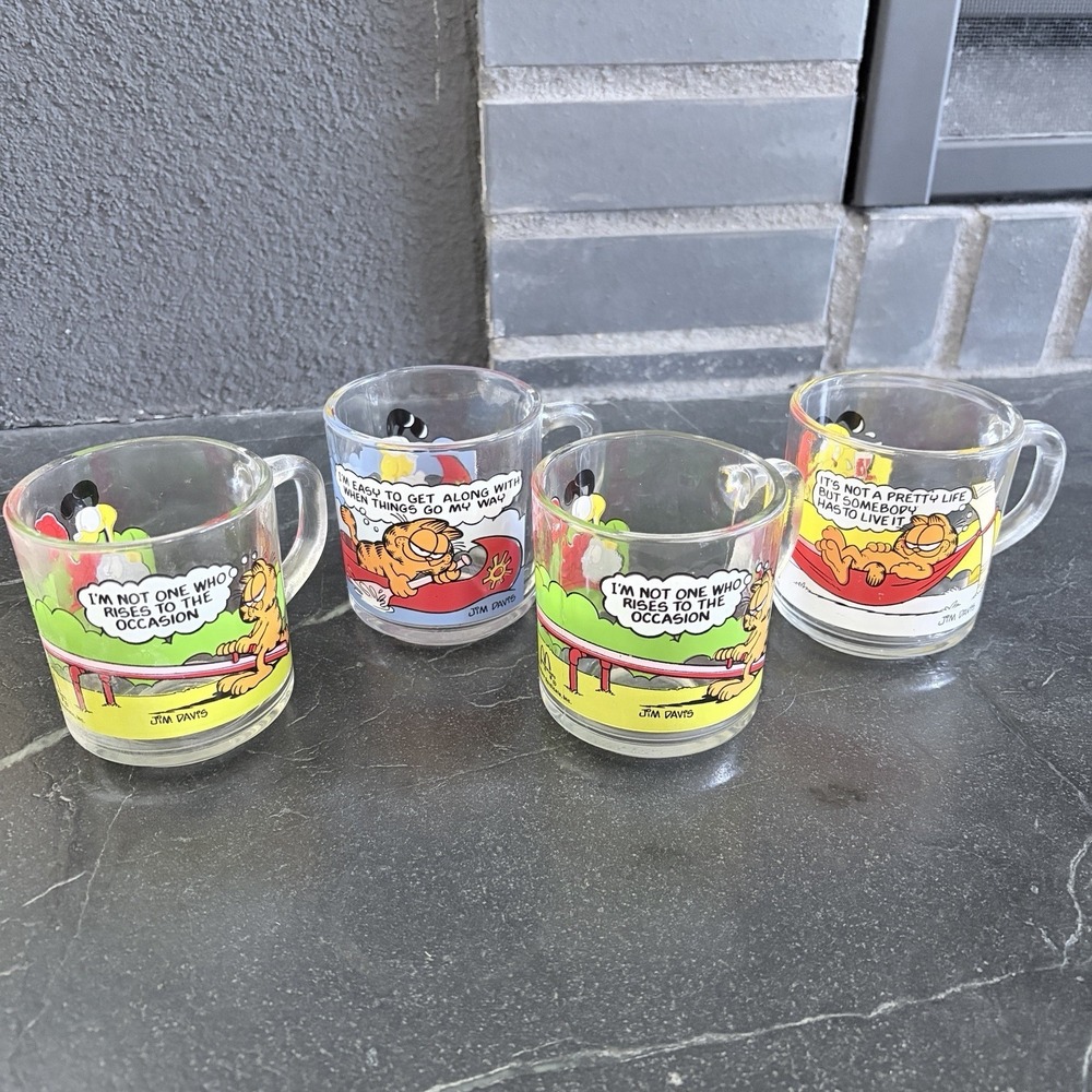 4 Vintage‎ McDonalds Garfield Glass Mugs Cups Jim Davis 1978 1980 Anchor Hocking